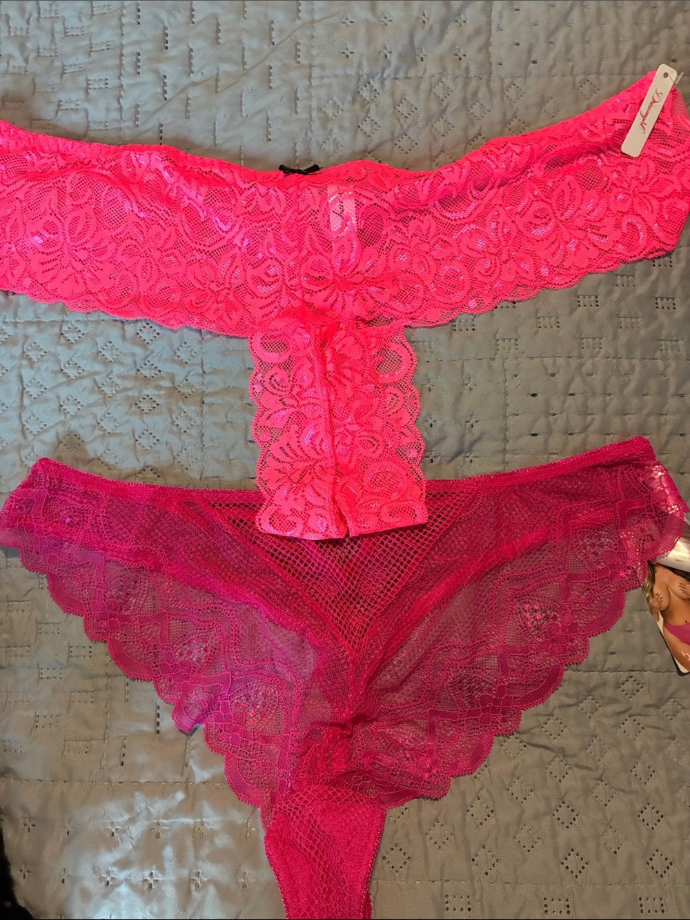 Lace Thong Set - Hot Pink